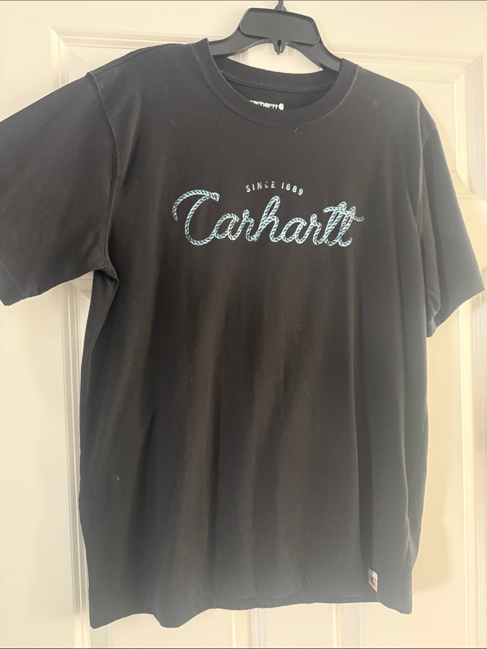 Carhartt Men’s Black Tee with Light Blue Script Logo